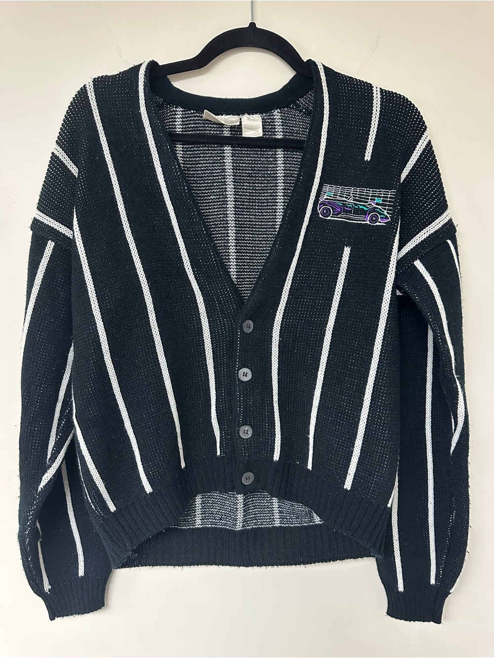Vintage 90’s Black & White Stripe V-Neck Cardigan Sweater